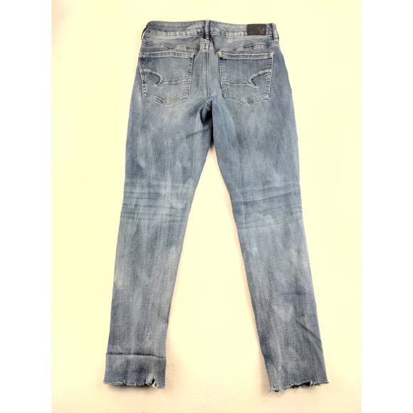 Womens American Eagle Outfitters Hi Rise Jeggings Size 6 Distressed Raw Hem Blue - Picture 2 of 12